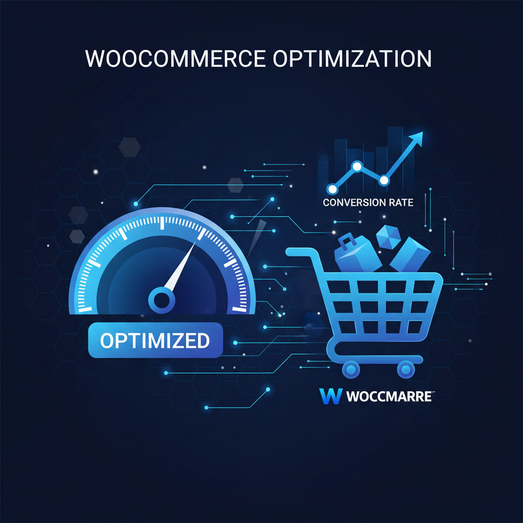 Illustration of WooCommerce store optimization with graphs and icons