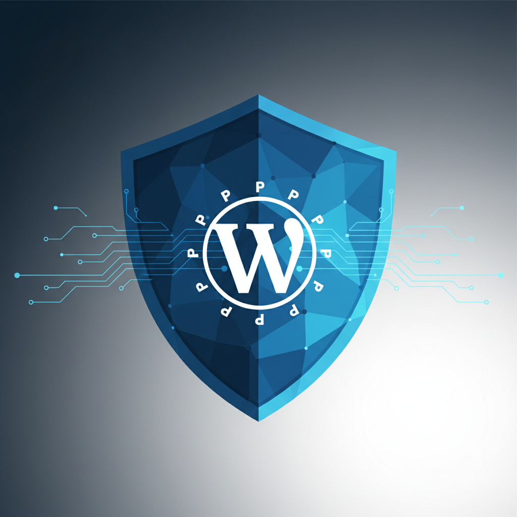 Illustration of a secure WordPress website with a lock and shield symbol
