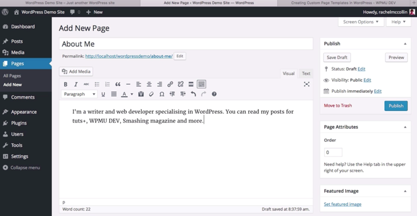 Create pages in WordPress