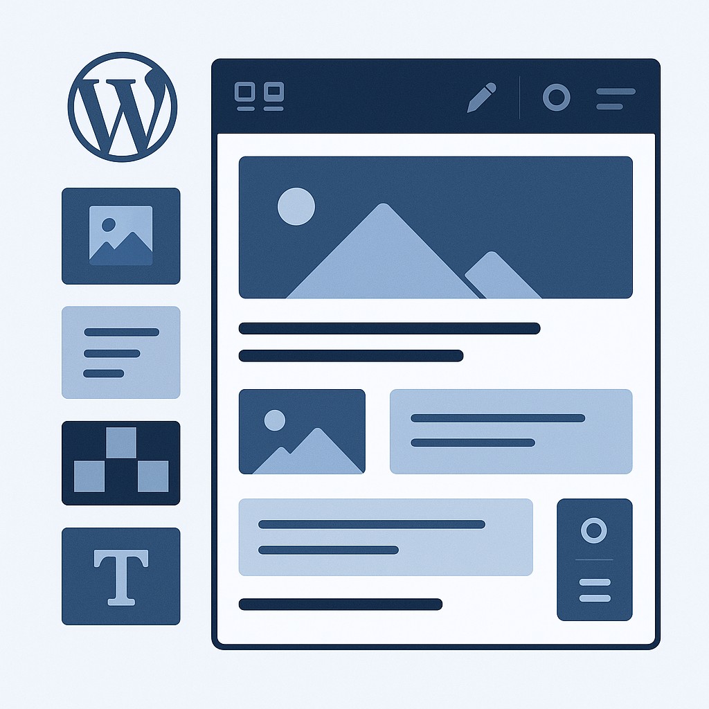 Illustration of WordPress block theme features and Full Site Editing tools